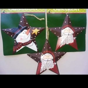 New Handpainted Big Metal Star Christmas Ornaments Lot of 3
